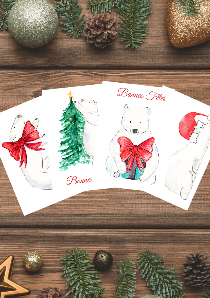 Cartes de vœux de Noël à l'aquarelle : les Ours.