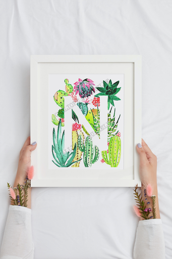 Lettre fleurie personnalisable : Cactus.