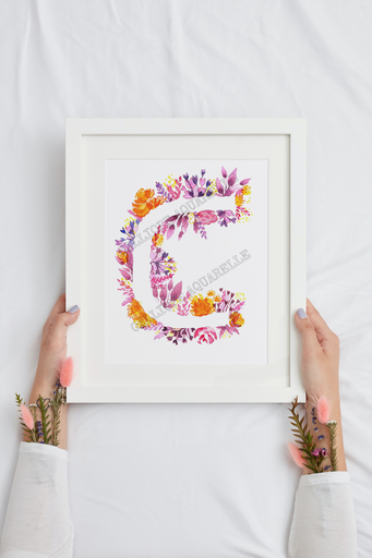 Lettre fleurie personnalisable : Violet.